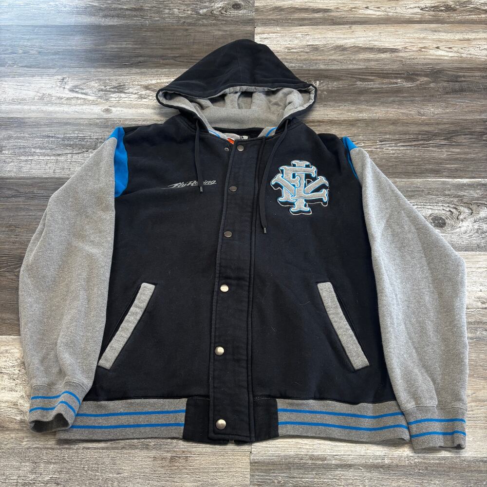 Fly Racing Black Gray Mens L Motocross MVP‎ Varsity Jacket Hoodie Snap Button